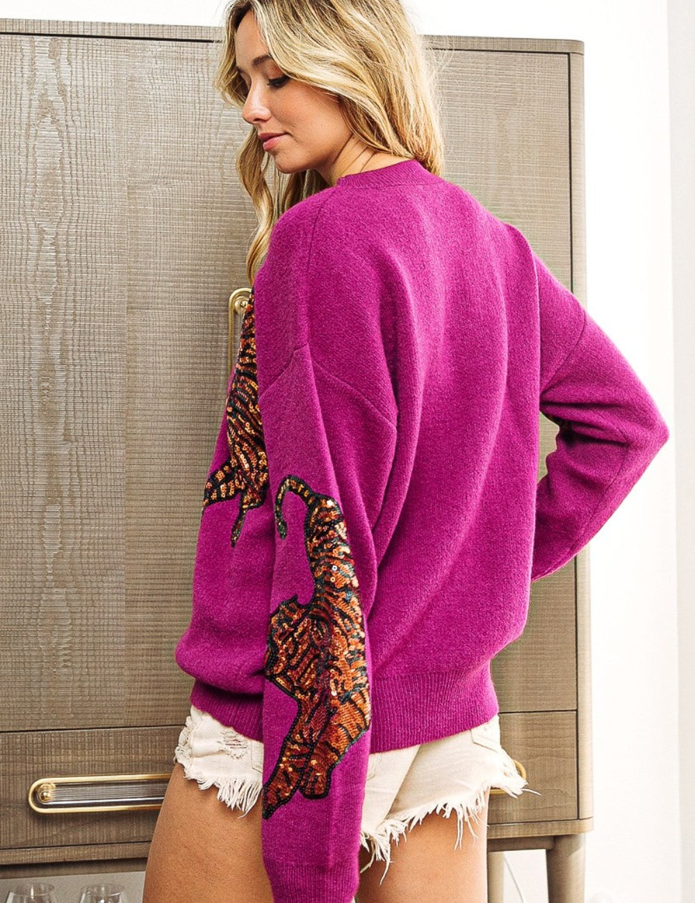 BiBi Sequin Tiger Embroidery Sweater