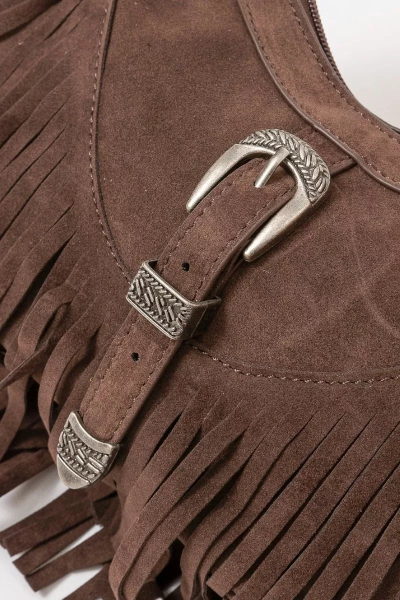 Fame Faux Suede Cascade Fringe Shoulder Bag | Handbags Daverri Fashions