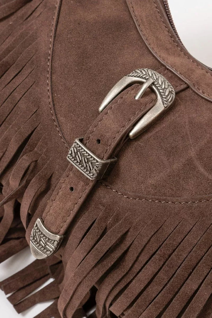 Fame Faux Suede Cascade Fringe Shoulder Bag | Handbags Daverri Fashions