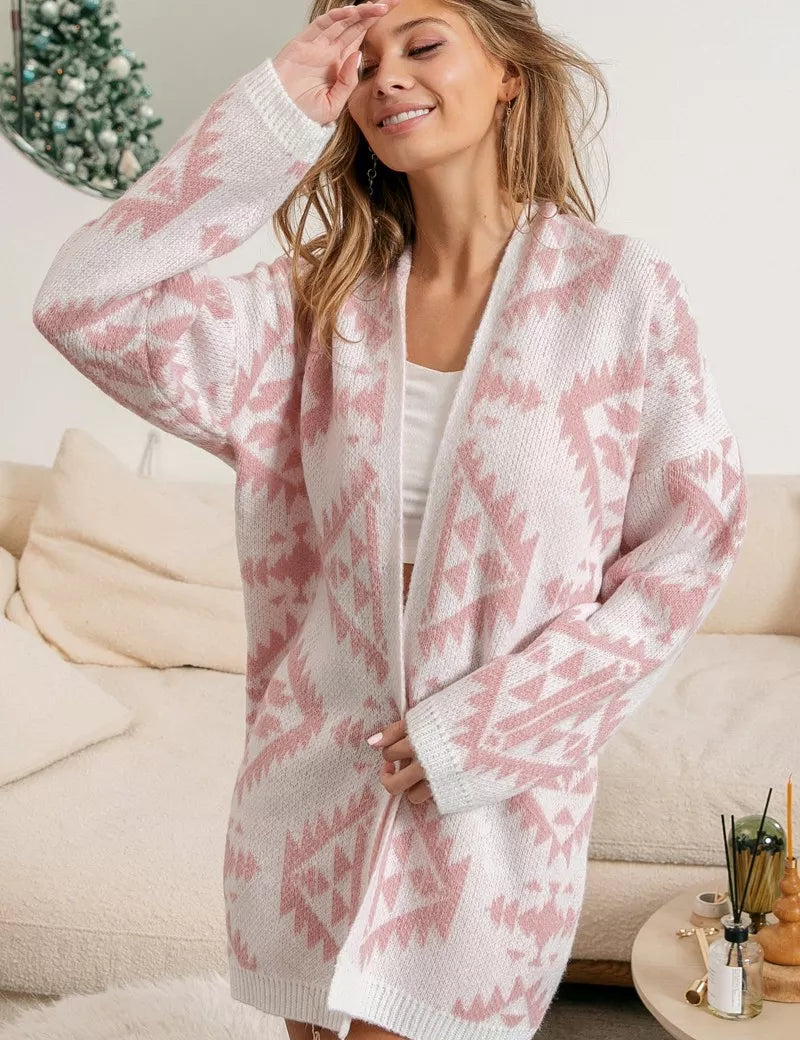 IVORY BiBi Aztec Pattern Open Front Cardigan | Cardigans Daverri Fashions
