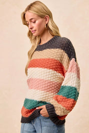 BiBi Stripes Color Block Chunky Sweater | Sweaters Daverri Fashions