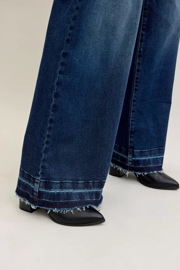 Judy Blue High Waist Palazzo Jeans with Front Patch Pockets | Jeans Daverri Fashions