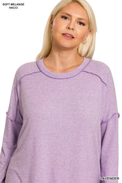 Zenana Full Size Melange Hacci Exposed Seam Hi-low Tee Plus Size | T-Shirts Daverri Fashions