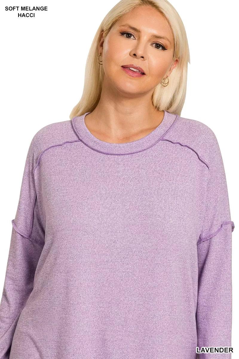 Zenana Full Size Melange Hacci Exposed Seam Hi-low Tee Plus Size - DAVERRI FASHIONS