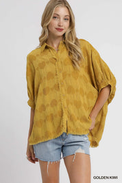 Umgee Jacquard Heart Collared Shirt | Shirts Daverri Fashions