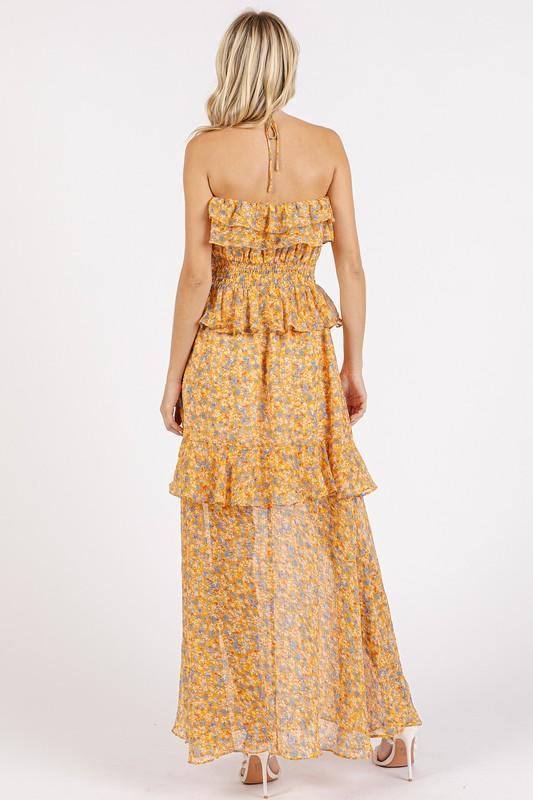 Mittoshop Ruffled Smocked Floral Halter Neck Maxi Dress | Daverri Fashions