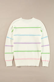 Contrast Striped Half Button Round Neck Sweater | Sweaters Daverri Fashions