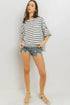 Ces Femme Side Slit Striped Round Neck Half Sleeve T-Shirt - DAVERRI FASHIONS