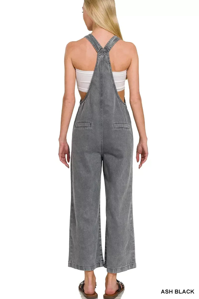 Zenana Washed Knot Strap Pockets Jumpsuit - DAVERRI FASHIONS