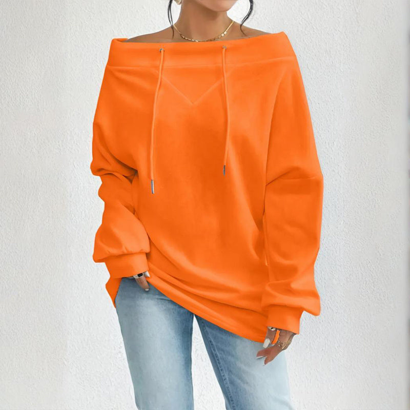 Orange Boatneck Off-Shoulder Long Sleeve Top Plus Size | Tops Daverri Fashions