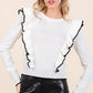 Mittoshop Contrast Trim Ruffled Round Neck Knit Top - DAVERRI FASHIONS
