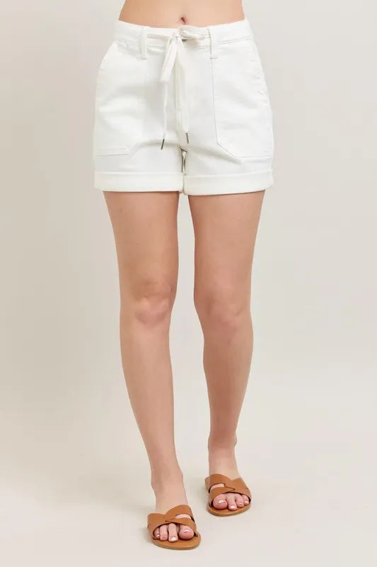 Judy Blue High Waist Cuff Denim Shorts WHT