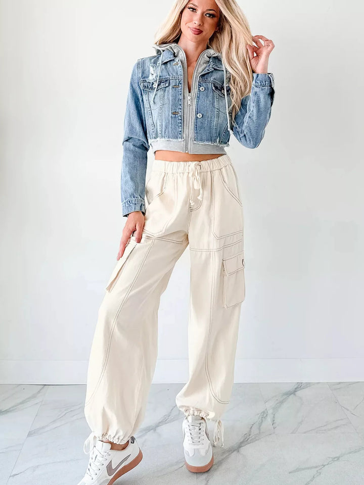 Distressed Zip Up Cropped Hooded Denim Jacket | Denim Jackets Daverri Fashions