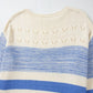 Cozy openwork striped knit long sleeve sweater with butterfly pattern