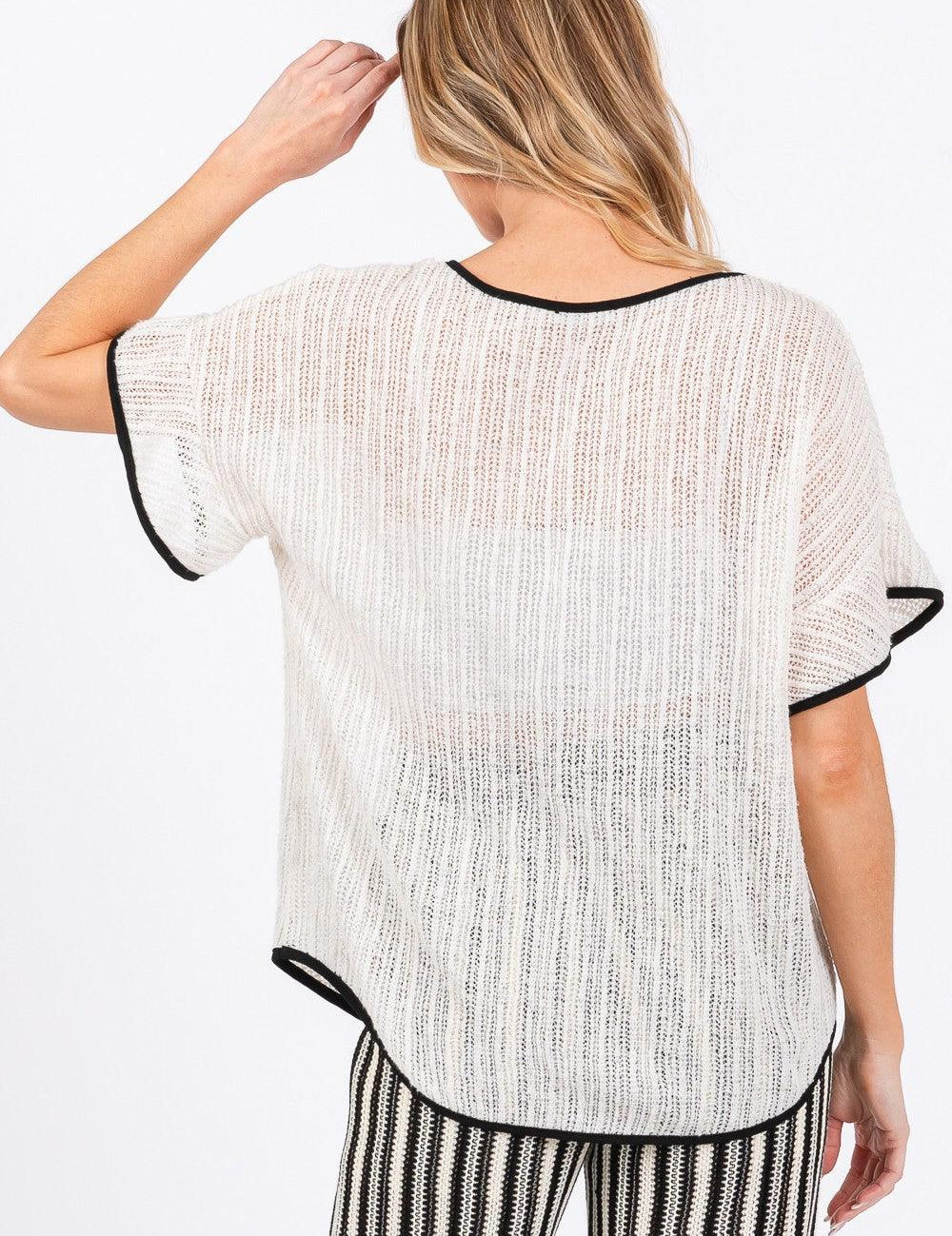GeeGee Contrast Trim Short Sleeve Knit Cover Up | Cover-Ups Daverri Fashions