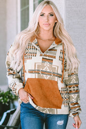 Ochre Geometric Quarter-Zip Hoodie | Hoodies Daverri Fashions