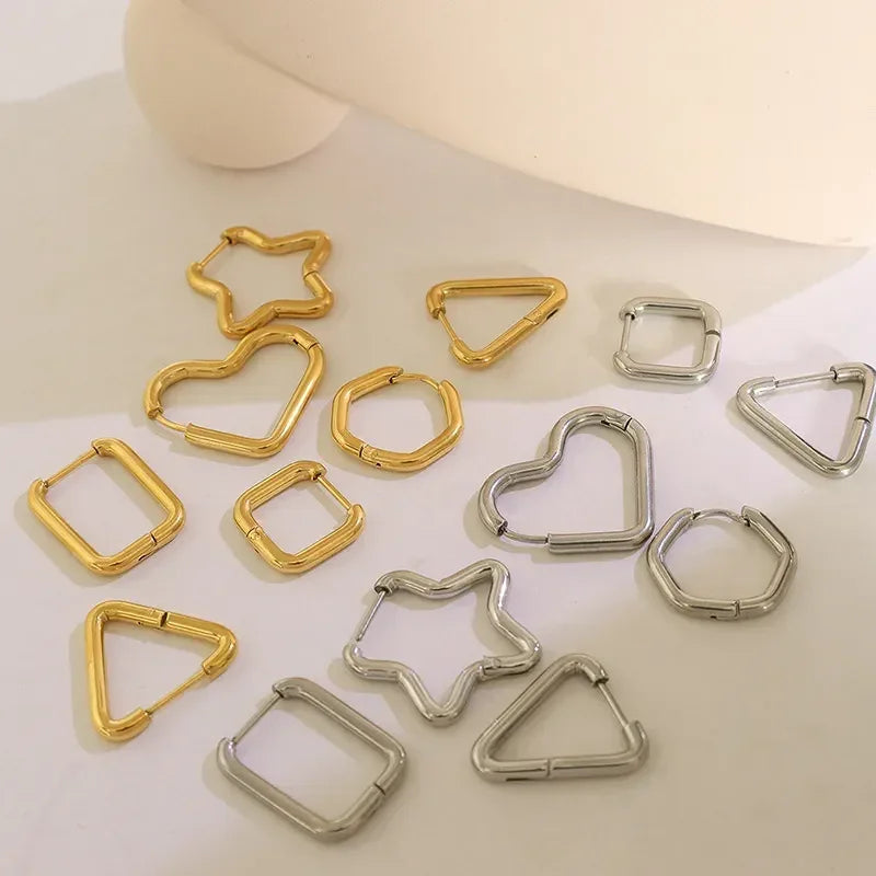 Titanium Steel Geometric Huggie Earrings - DAVERRI FASHIONS