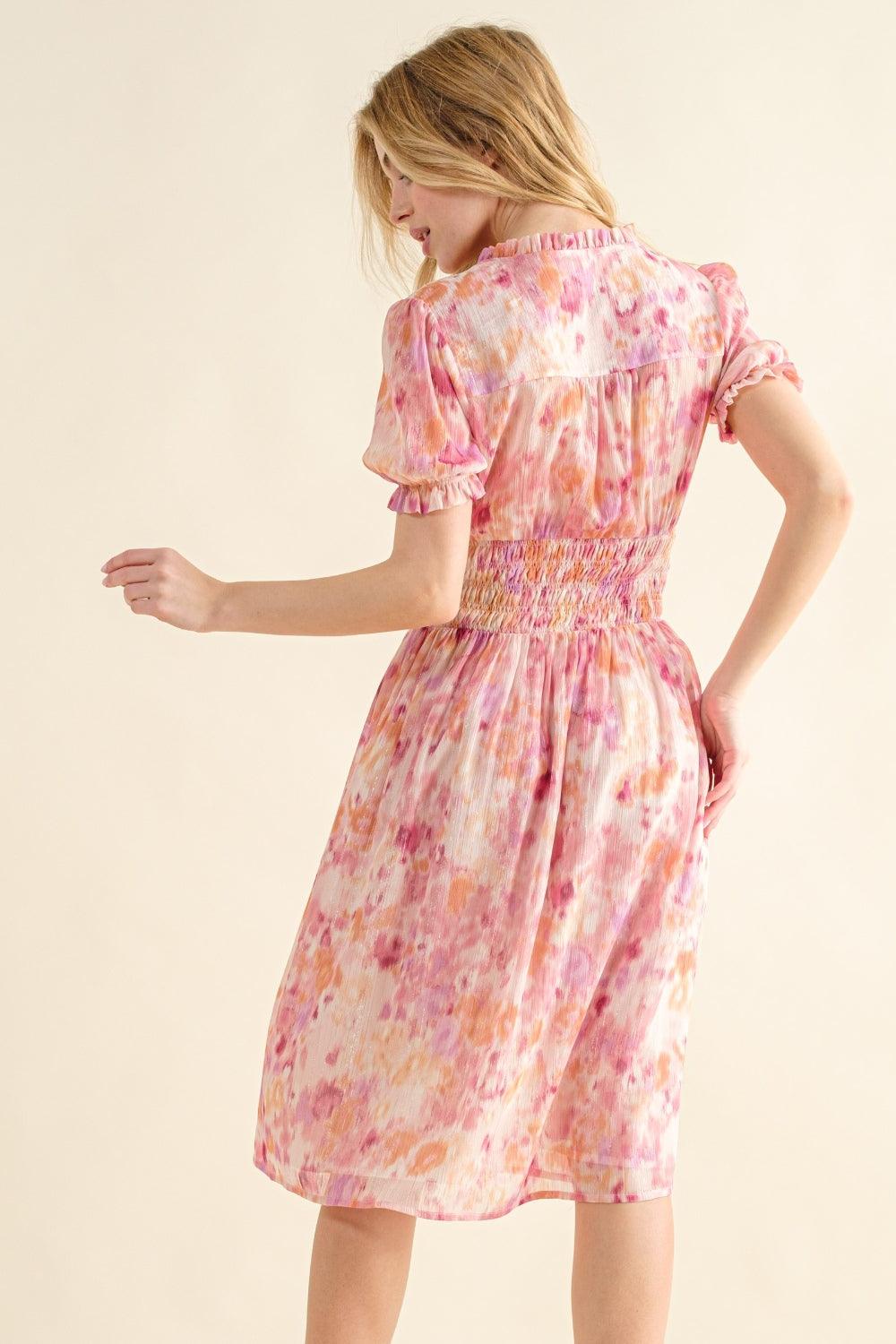 And The Why Full Size Smocked Waist Printed Midi Dress | Daverri Fashions