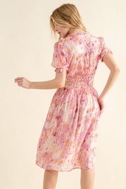 And The Why Full Size Smocked Waist Printed Midi Dress | Daverri Fashions