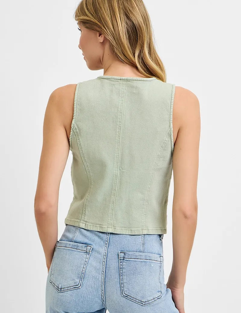 RISEN Full Size V Neck Button Down Vest Plus Size | Daverri Fashions