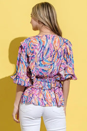 And The Why Printed Lantern Sleeve Blouse | Daverri Fashions