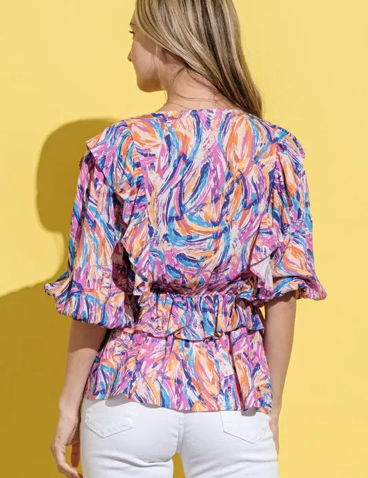 And The Why Printed Lantern Sleeve Blouse | Daverri Fashions