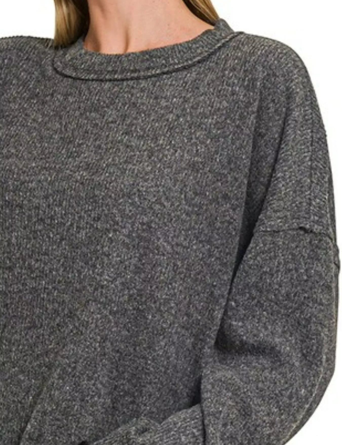 Zenana Full Size Brushed Ribbed Hacci Drop Shoulder Sweater Plus Size | Sweaters Daverri Fashions