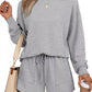 Round Neck Long Sleeve Top and Shorts Set - DAVERRI FASHIONS