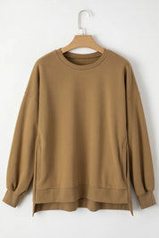 Camel Round Neck Long Sleeve Sweatshirt | Sweatshirts Daverri Fashions