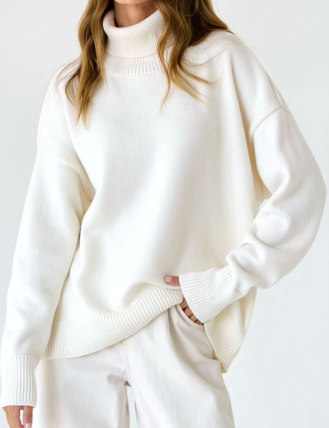 Turtle Neck Dropped Shoulder Sweater | Sweaters Daverri Fashions