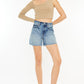 Kancan Full Size Raw Hem High Waist Denim Shorts Medium Denim Shorts