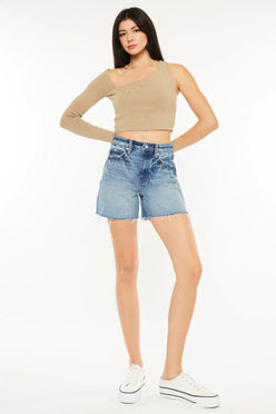 Kancan Full Size Raw Hem High Waist Denim Shorts - DAVERRI FASHIONS