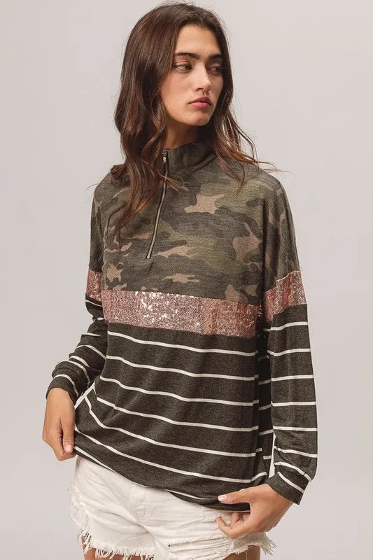 BiBi Camouflage French Terry Knit Top