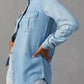 Collared Neck Roll-Tab Sleeve Denim Top - DAVERRI FASHIONS