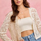 Cream-colored SO ME crochet knit long-sleeve cardigan with lace patterns