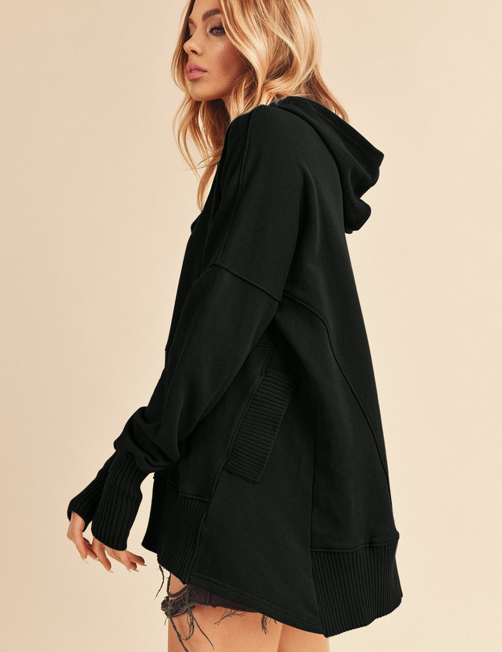 Aemi + Co Half Snap Dropped Shoulder Hoodie