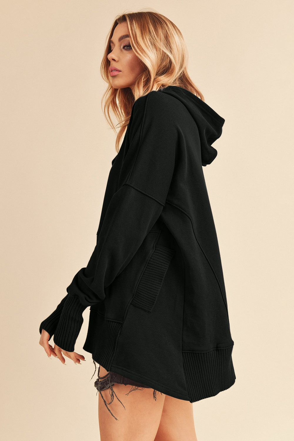 Aemi + Co Half Snap Dropped Shoulder Hoodie