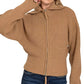 Zenana Ribbed Collared Zip Up Sweater Cardigan Camel - DAVERRI FASHIONS