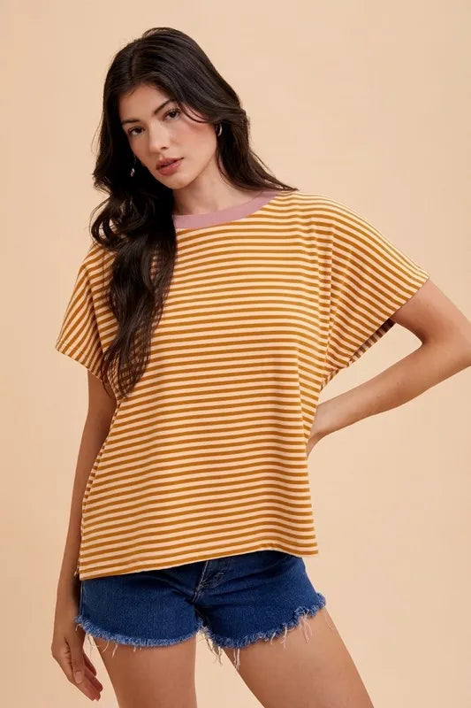 Annie Wear Stripe Soft Brushed Knit Dolman Sleeve Top