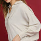 Umgee Linen Long Sleeves Elastic Hem Blouse - DAVERRI FASHIONS