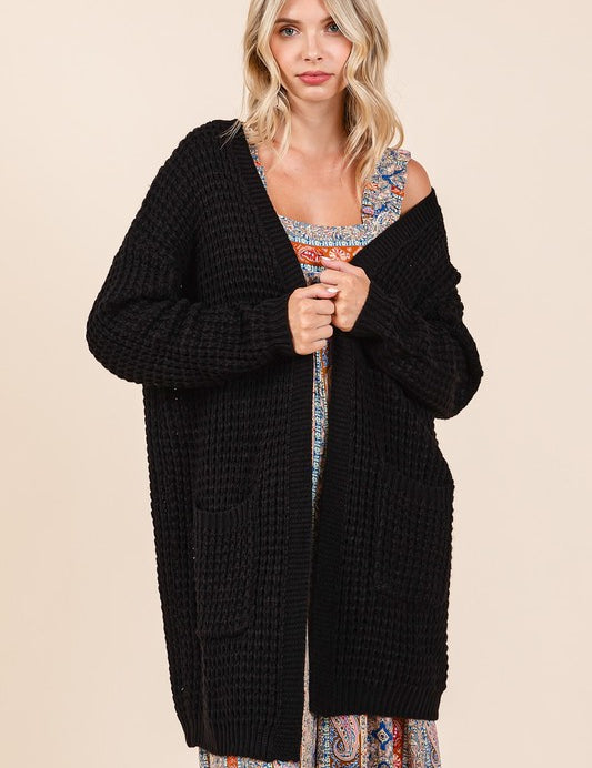 Mittoshop Open Front Long Sleeve Longline Cardigan Black