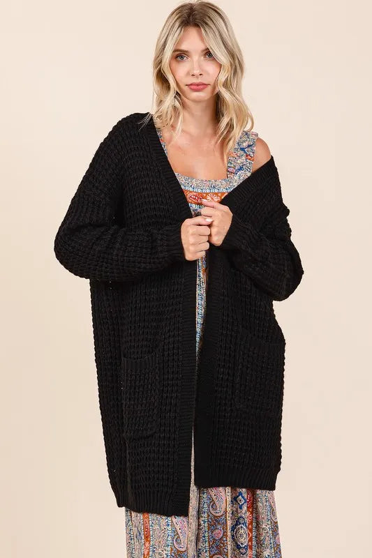 Black Mittoshop Open Front Long Sleeve Longline Cardigan | Cardigans Daverri Fashions
