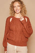 POL Cable Knit Cutout Long Sleeve Sweater - DAVERRI FASHIONS