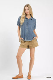 Umgee Washed Denim Oversized Top | Tops Daverri Fashions