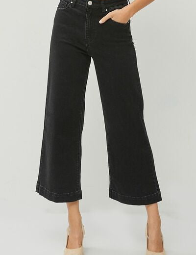 RISEN Full Size High Rise Wide Leg Ankle Jeans Plus Size Black