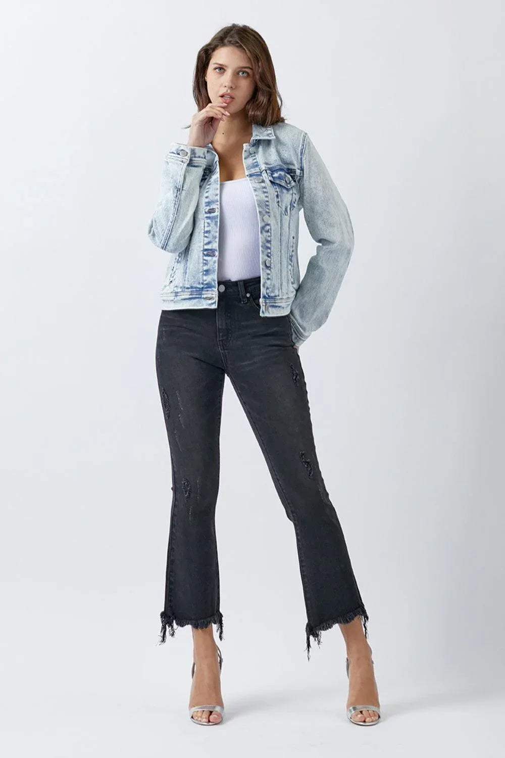 RISEN Button Up Washed Denim Jacket - DAVERRI FASHIONS