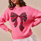 SO ME Checker Plaid Ribbon Christmas Holiday Sweater - DAVERRI FASHIONS