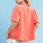 Umgee coral linen scallop trim V-neck blouse with puffed sleeves