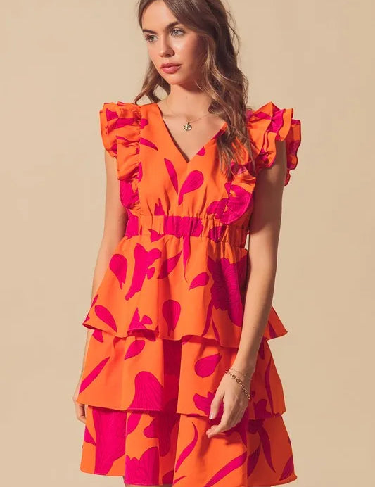 SO ME Floral V Neck Layered Dress with Elasticized Waist | Daverri Fashions
