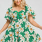 Umgee Full Size Daisy Print Mini Dress with Ribbon Details Plus Size Mini Dresses